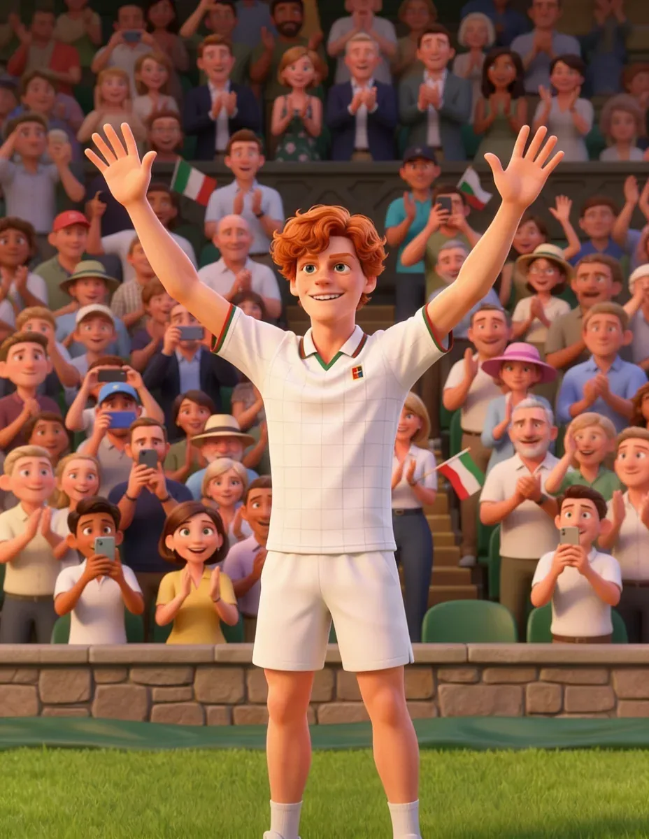 Avatar illustrato di un tennista che esulta sul campo davanti al pubblico