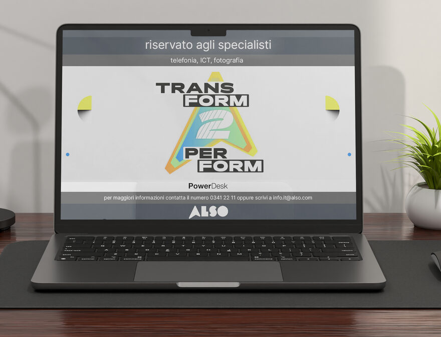 Laptop che mostra la landing page ALSO con il claim “Transform”
