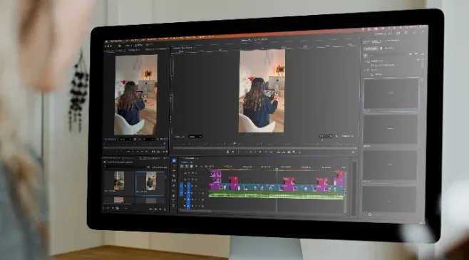 Monitor con la timeline di montaggio di un video VareseLAB